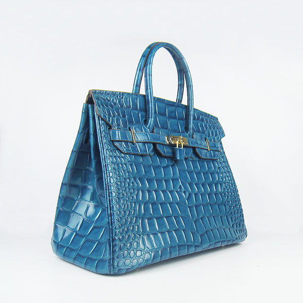 High Quality Fake Hermes Birkin 35CM Max Crocodile Veins Leather Bag Blue 6089